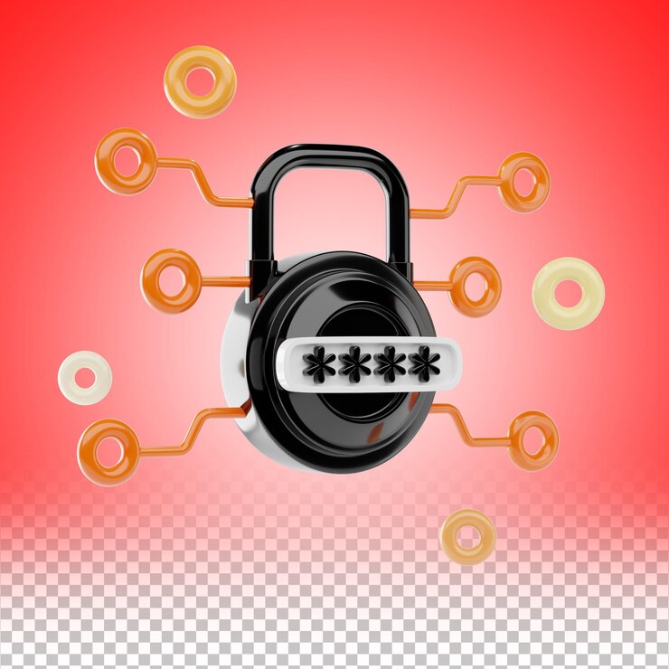 PSD tecnología de seguridad 3d icono e ilustración