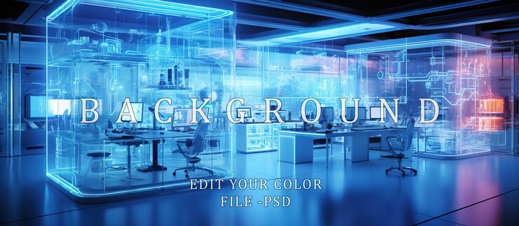PSD tecnología de transparencia de adn visual sala de laboratorio luz azul de fondo
