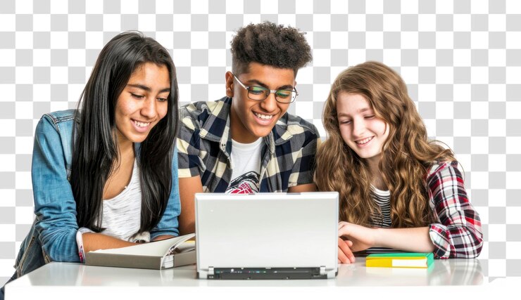PSD teenager-studenten, die computer studieren, schauen