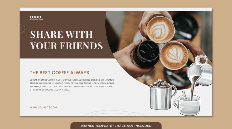 PSD teilen sie kaffee mit ihren freunden banner für café-vorlage
