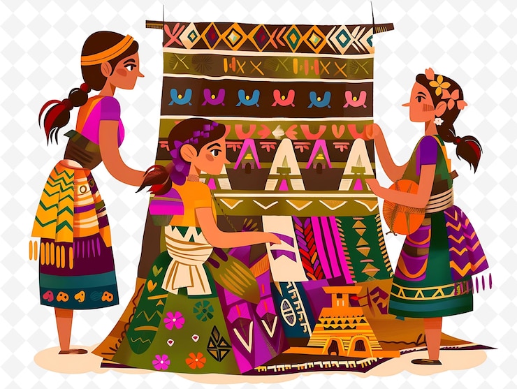 PSD los tejedores mayas guatemaltecos elaboran textiles el diseño es intrincado ilustración vista del paisaje cultural