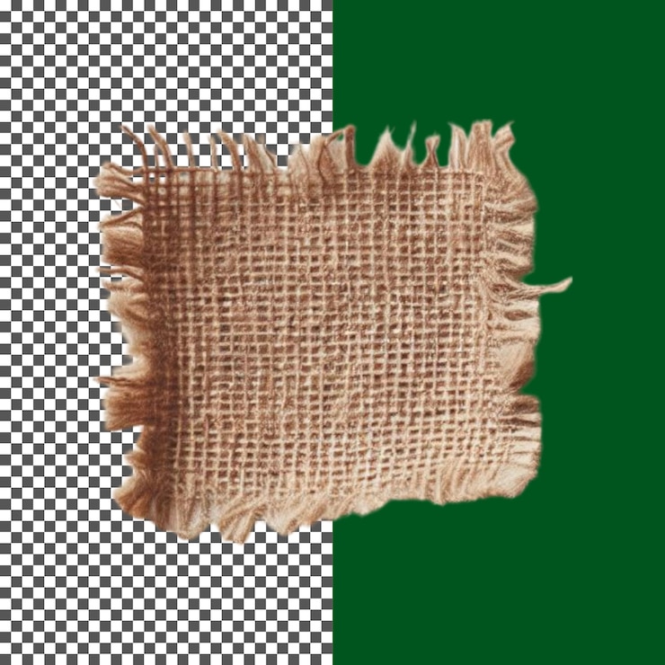 PSD tejido de burlap rústico con bordes desgastados para proyectos artesanales en fondo transparente png psd