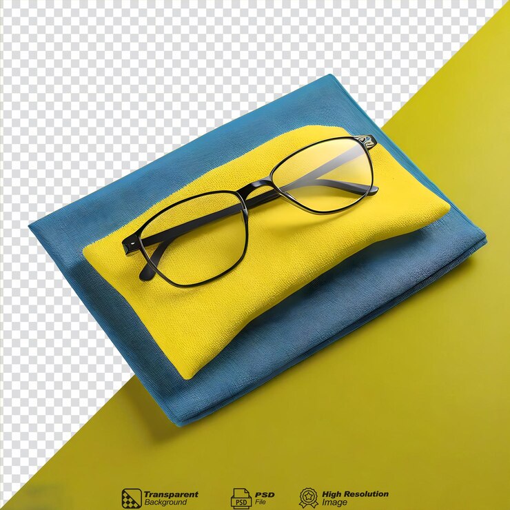 PSD tejido de limpieza para gafas aislado sobre un fondo transparente