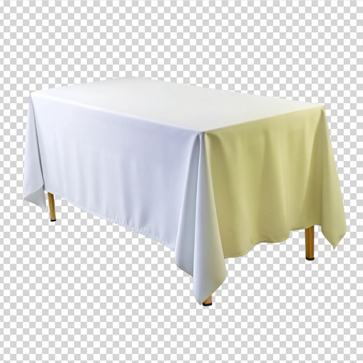 PSD tejido de mesa rectangular blanco con fondo blanco aislado