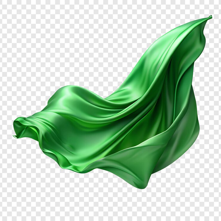 PSD el tejido de seda verde que vuela