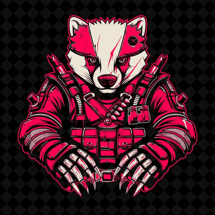 PSD tejón cibernético png con garras de metal y un poderoso taladro usan mascotas de animales colecciones de esquemas