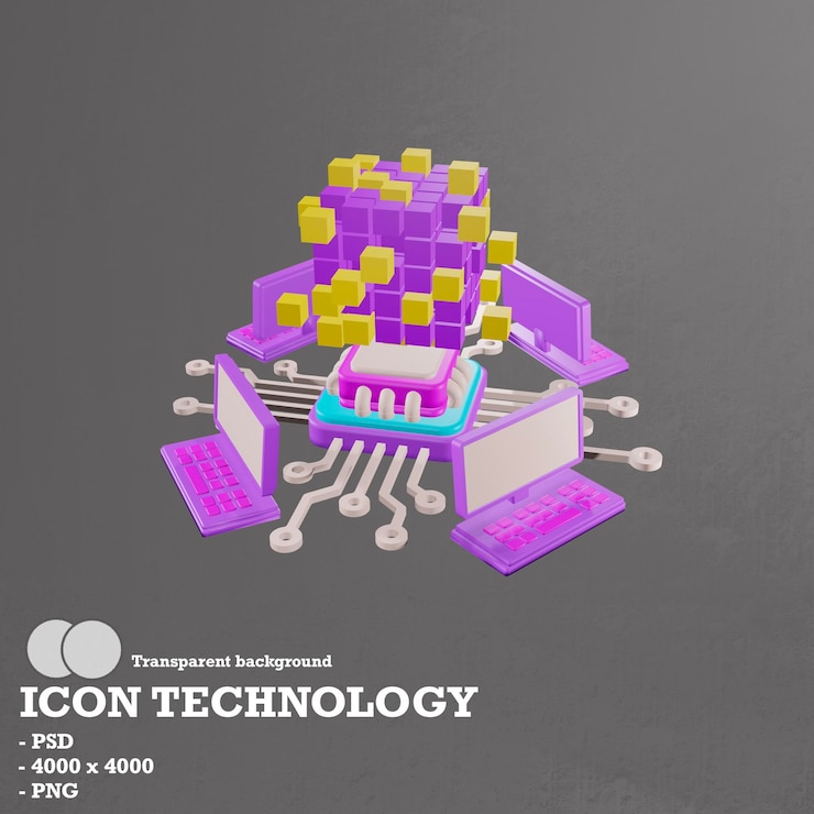 PSD teknologi ikon 3d blockchain dan kecerdasan buatan