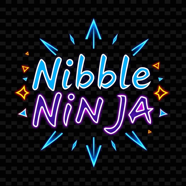 Teks Glowing Nibble Ninja dalam Warna Biru Neon dan Putih Keren dengan Desain Tipografi Yummy Neon Bintang Ninja