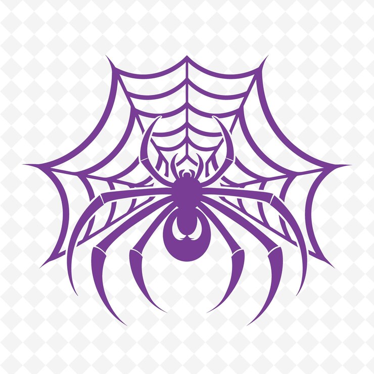 PSD una tela de araña con ojos púrpuras y una tela que dice araña en él