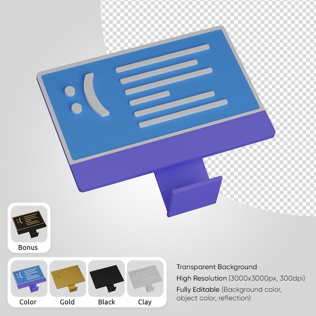 tela azul do computador 3d