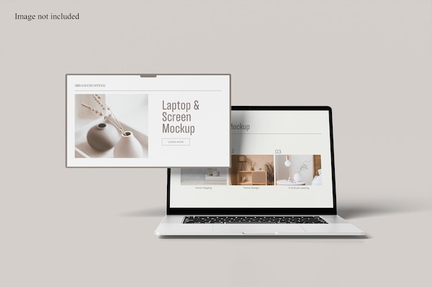 Tela de visão frontal e modelo de laptop para mostrar seu design de interface do usuário aos clientes