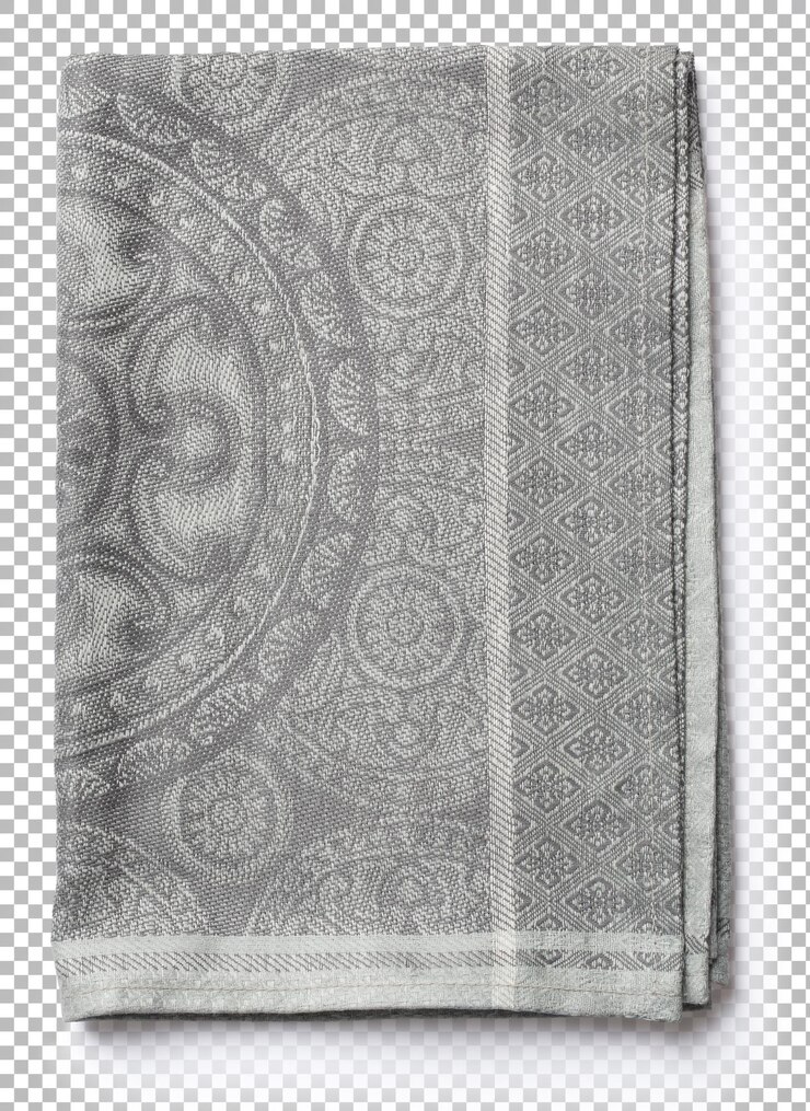 PSD una tela decorativa plegada con intrincados patrones en tonos de gris adecuada para la configuración de la mesa o la decoración del hogar