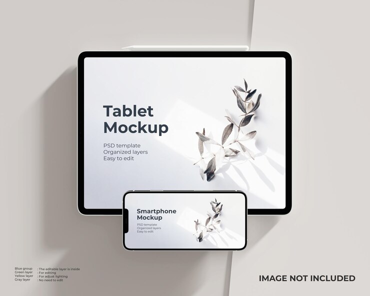 Tela do tablet e tela do smartphone com maquete de caneta stylus