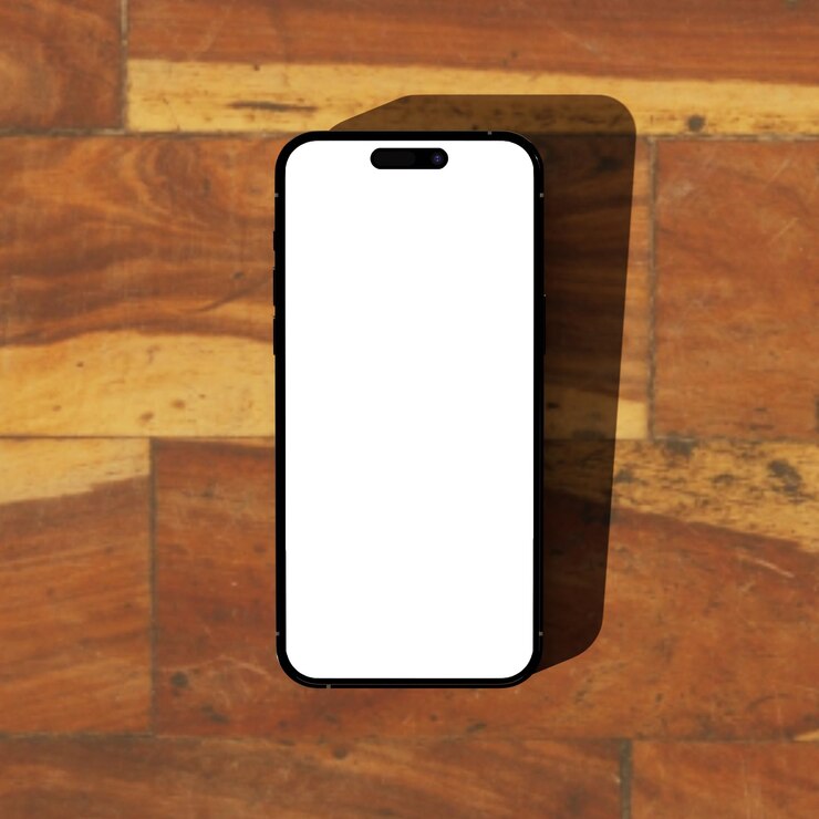 PSD tela minimalista de maquete de smartphone colocada na superfície da madeira para apresentação do aplicativo ui ux