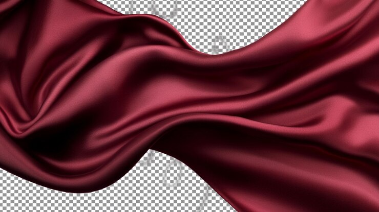 PSD tela de seda roja abstracta con ondas suaves y pliegues aislados sobre un fondo transparente