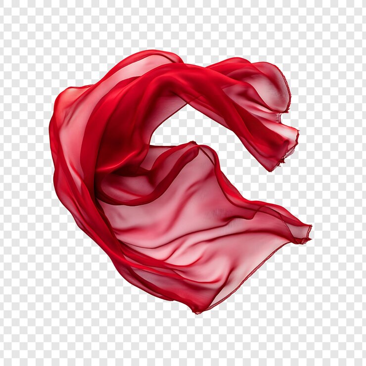 PSD tela de seda roja voladora aislada sobre un fondo transparente