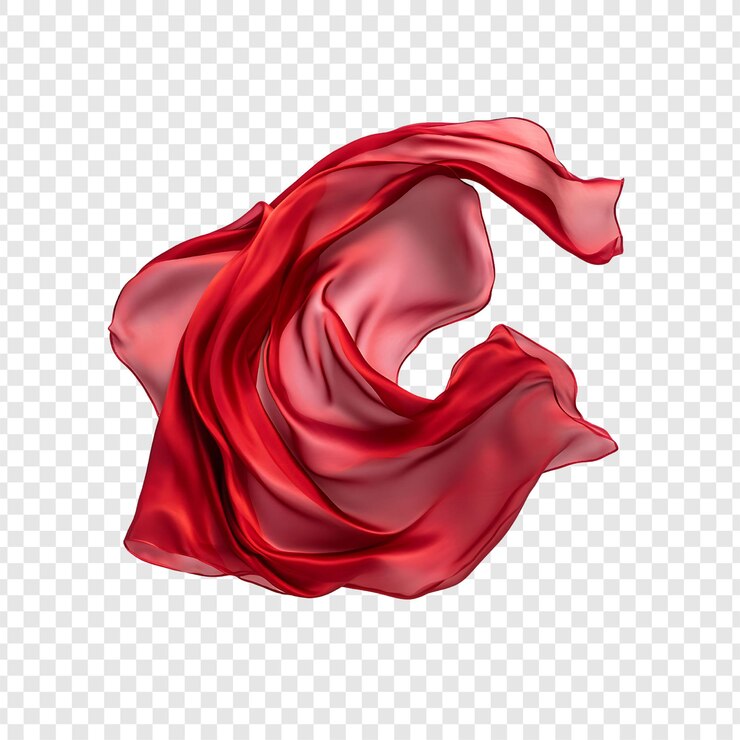 PSD tela de seda roja voladora aislada sobre un fondo transparente