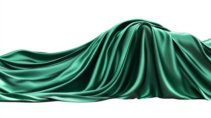 PSD una tela de seda verde esmeralda drapeada elegantemente oculta un objeto