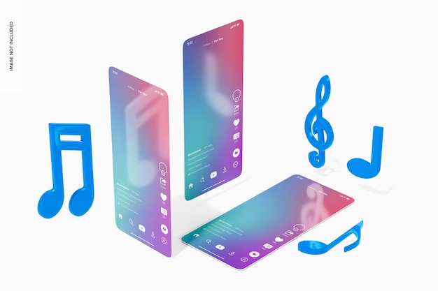 Telas de smartphone com maquete de notas musicais
