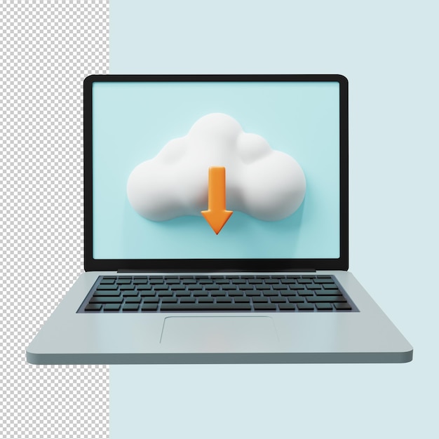 Téléchargement Cloud Sur Ordinateur Portable Icône De Téléchargement Rendu 3d Psd Premium