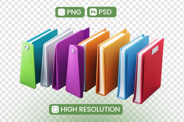 Télécharger des dossiers colorés en haute résolution, des fichiers PSD PNG, une vue isométrique parfaite pour les projets de conception graphique et les présentations offrant une esthétique vibrante et professionnelle