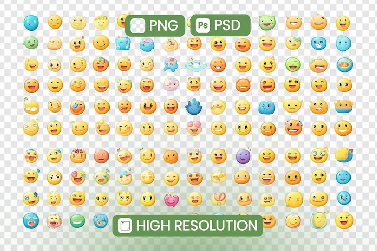 PSD télécharger des emojis png et psd à haute résolution une collection diversifiée de 100 smiley faces pour les sites web et plus exprimant un large éventail d'émotions avec des conceptions vibrantes et créatives
