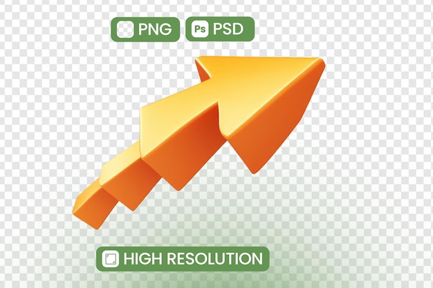Télécharger des fichiers PNG et PSD à haute résolution 3D Orange Arrow pour la croissance à la hausse et les visualisations de progrès idéales pour les présentations et les conceptions