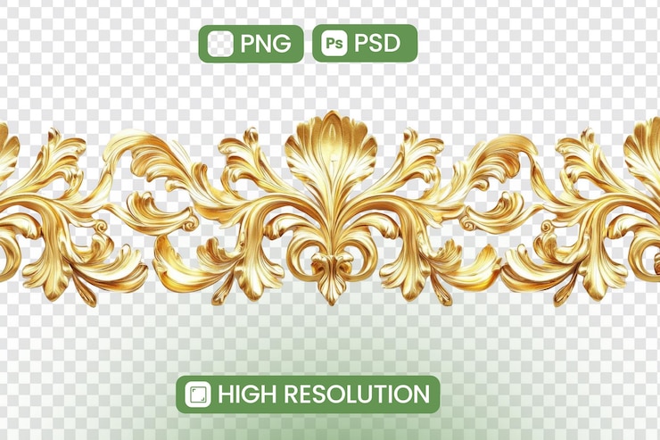 PSD télécharger ornement baroque doré à haute résolution motif sans couture png psd design floral doré élégant pour des projets artistiques et des applications décoratives parfait pour l'image de marque de luxe et des visuels exquis
