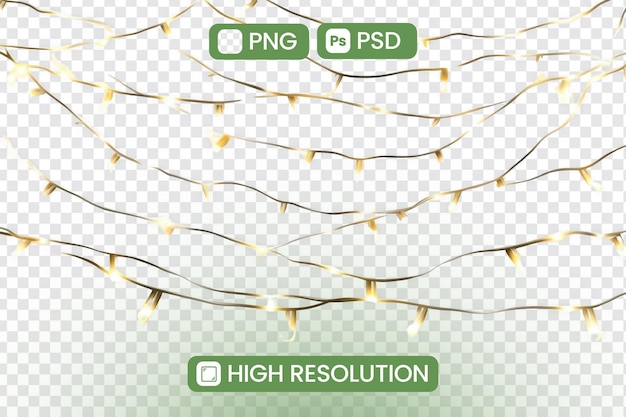 Téléchargez des fichiers PNG et PSD à haute résolution de lumières à cordes brillantes pour des conceptions et des projets festifs Parfaits pour les décorations et les célébrations de vacances Ajoutez une touche de chaleur à votre œuvre d'art numérique