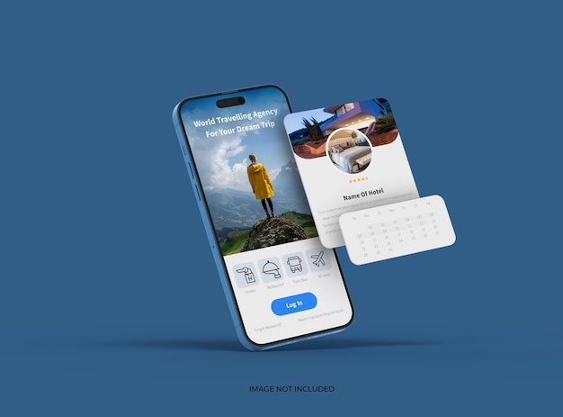Telefon 14 pro isometrisches Mockup-Design von mobilen App-Bildschirmen mit getrennten Popups ui ux App-Konzept 3D-Rendering