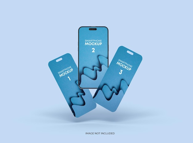 PSD telefon 14 pro mockup und einige getrennte bildschirme schwebendes ui ux app konzept 3d rendern