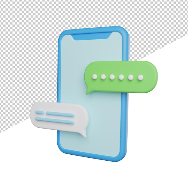Telefon-Chat-Apps Seitenansicht 3D-Rendering-Icon-Darstellung auf transparentem Hintergrund