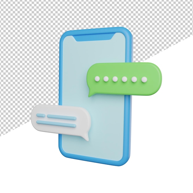 PSD telefon-chat-apps seitenansicht 3d-rendering-icon-darstellung auf transparentem hintergrund