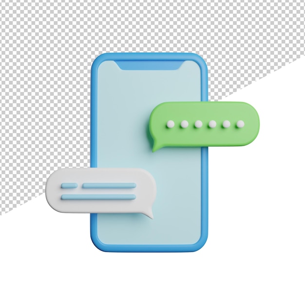 Telefon-Chat-Apps Vorderansicht 3D-Rendering-Icon-Darstellung auf transparentem Hintergrund