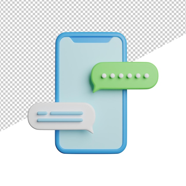 Telefon-chat-apps vorderansicht 3d-rendering-icon-darstellung auf transparentem hintergrund