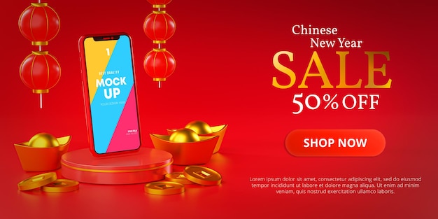 Telefon Mockup Vorlage Chinesisches Neujahr Promotion Sale Banner