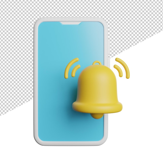 Telefonbenachrichtigung glocke vorderansicht 3d-rendering symboldarstellung auf transparentem hintergrund