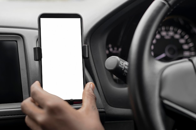 Telefonbildschirm-Mockup GPS-Navigationssystem im Auto PSD
