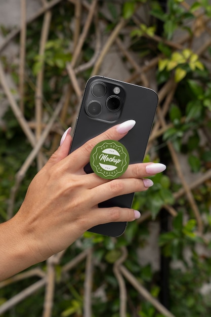 PSD telefone com design de maquete pop socket