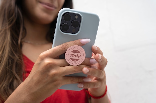 PSD telefone com design de maquete pop socket