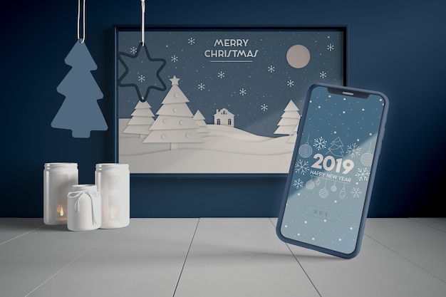 PSD telefone e pintura com tema de natal