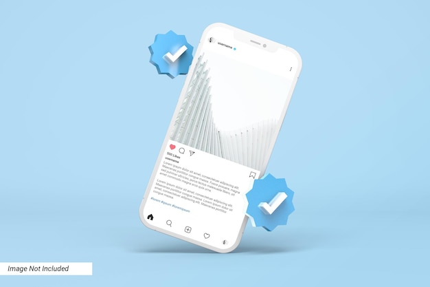 Telefonmodell mit instagram-post-vorlage und 3d-verifiziertem symbol