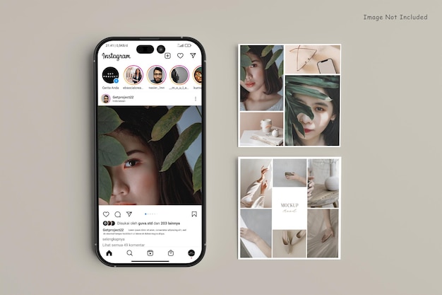 Telefono 3d con mockup post instagram