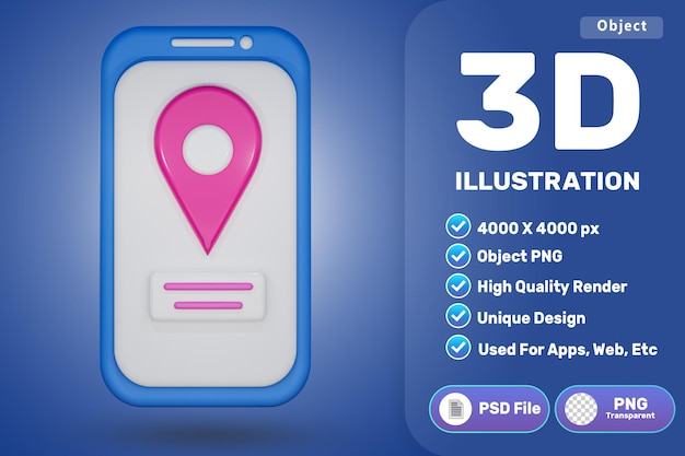 PSD teléfono 3d con icono de ubicación