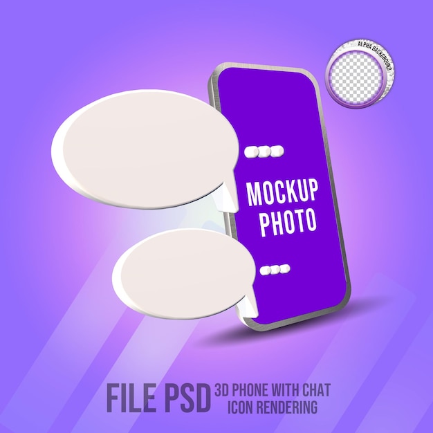PSD teléfono 3d con notificaciones de mensajes de chat