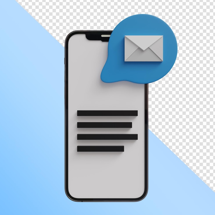 PSD teléfono azul, con, mensaje, 3d, icono, render