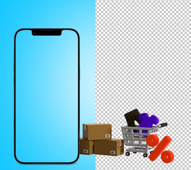 Teléfono con carrito de compras modelo 3d