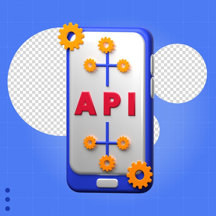 PSD un teléfono celular azul y blanco con la palabra api.