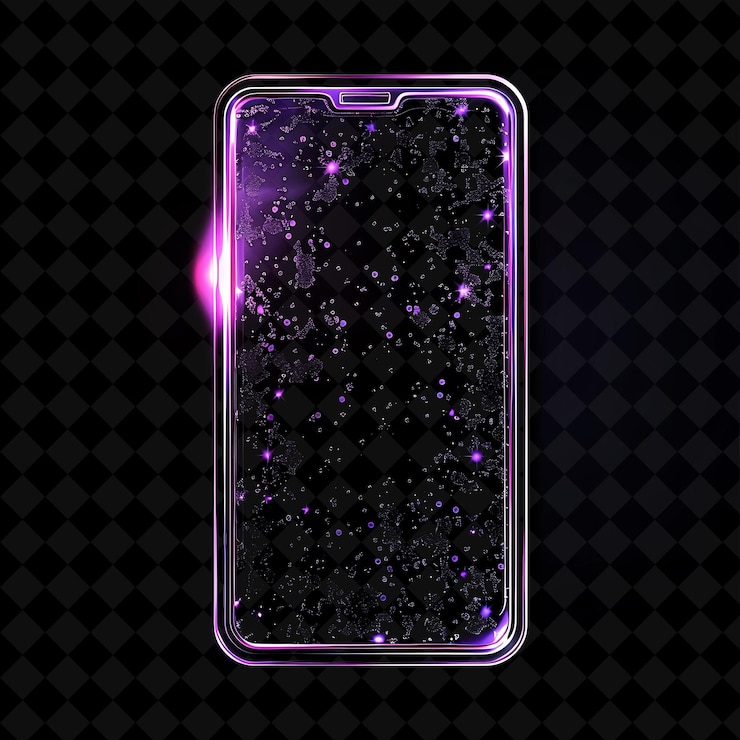 PSD un teléfono celular con un caso púrpura que dice estrellas en él