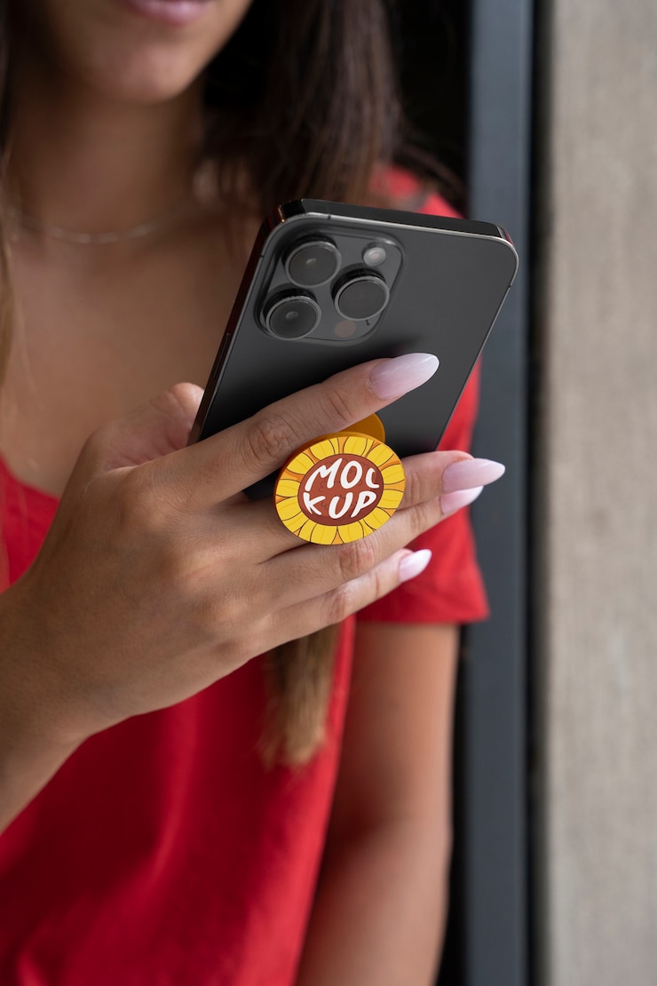 PSD telefono con design mockup presa pop